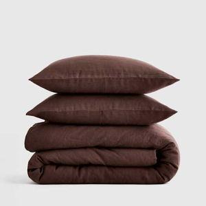 European Linen Double Flange Duvet Cover Set in Espresso