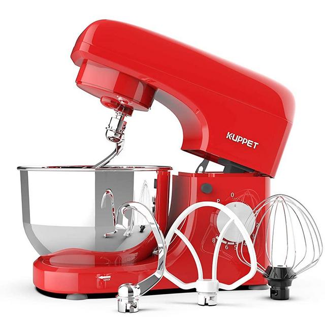KUPPET Stand Mixer, 8-Speed Tilt-Head Electric Food Stand Mixer with Dough  Hook, Wire Whip & Beater, Pouring Shield, 4.7QT Stainless Steel Bowl (Red)  