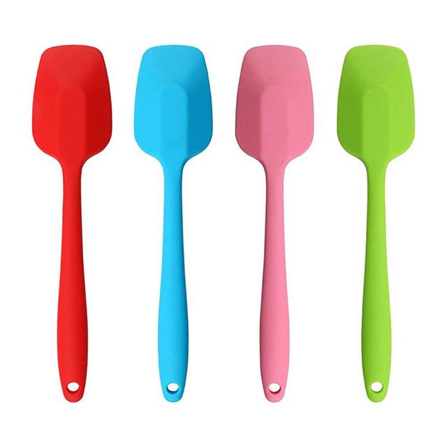 Silicone Spatulas, Rubber Spoon Spatula Heat Resistant One Piece Design Seamless Non-Stick Spoonulas Flexible Scrapers Baking Mixing Tool (10.6" x 2.5" x 4 Pcs)