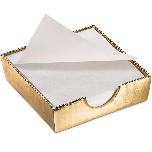 BloominGoods Gold Metal Napkin Holder For Table, Dining table - Gold Napkin Storage Tray - Classic Square Luncheon Napkin Holder For Kitchen.