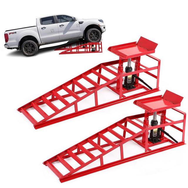 Car Ramps 2 Pack Hydraulic High Lift Service Vehicle Ramps 5T 11023 lbs Heavy Duty Steel Automotive Truck Wheel Ramps for Oil Changes with Support Jack for DIY Repair Stores Auto Beauty Stores
