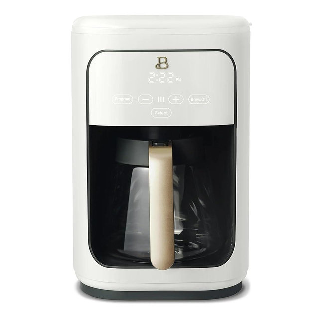 Beautiful by Drew Barrymore 14 Cup Programmable Drip Coffee Maker, Touch-Activated Display, Fast 14-Min Brew, Bold Strength, Keep Warm 4hrs (White)