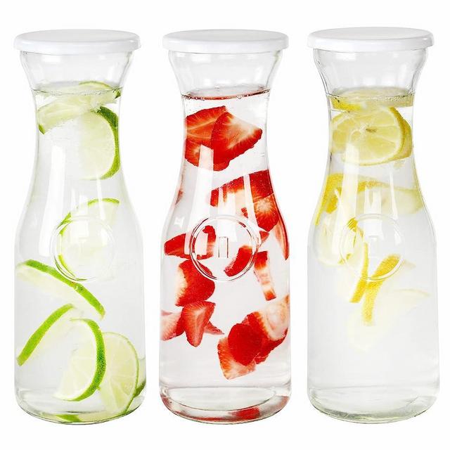 7Penn Glass Pitcher with Lid - 1L Juice Carafe Set for Mimosa Bar, Mixed Drink Dispensers for Parties Set of 3
