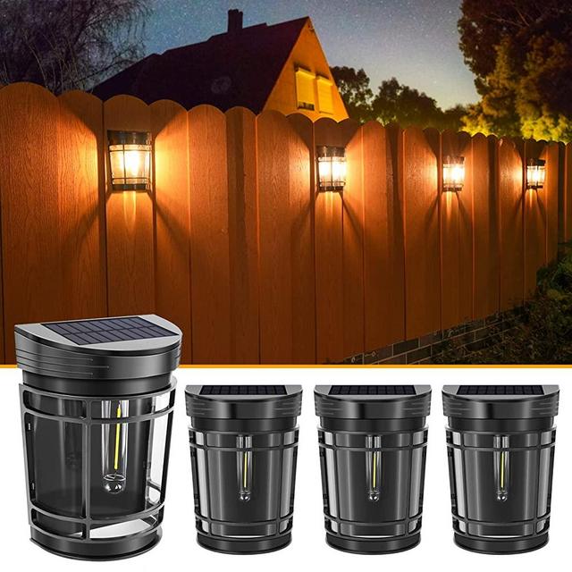 Aulanto Solar Wall Lights,4pack 3000K Warm White Vintage Style Solar Porch Lights, Auto ON/Off Solar Fence Lights IP65 Waterproof Outdoor Solar Light for Wall,Fence,Pool,Porch,Garage,Back/Front Door