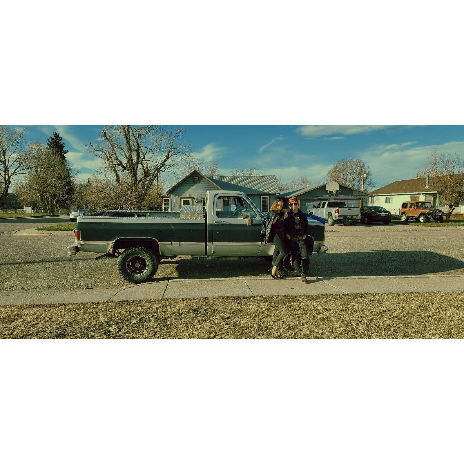 Dressing up in 80's costumes for a dance with Joe's truck which was actually from the 80's, as evidenced by its engine problems
