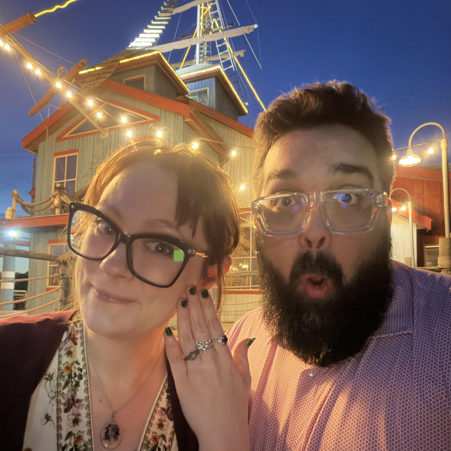 When we got engaged at a pretty mid steakhouse SHAPED LIKE A PIRATE SHIP! ARRRGH! 🏴‍☠️