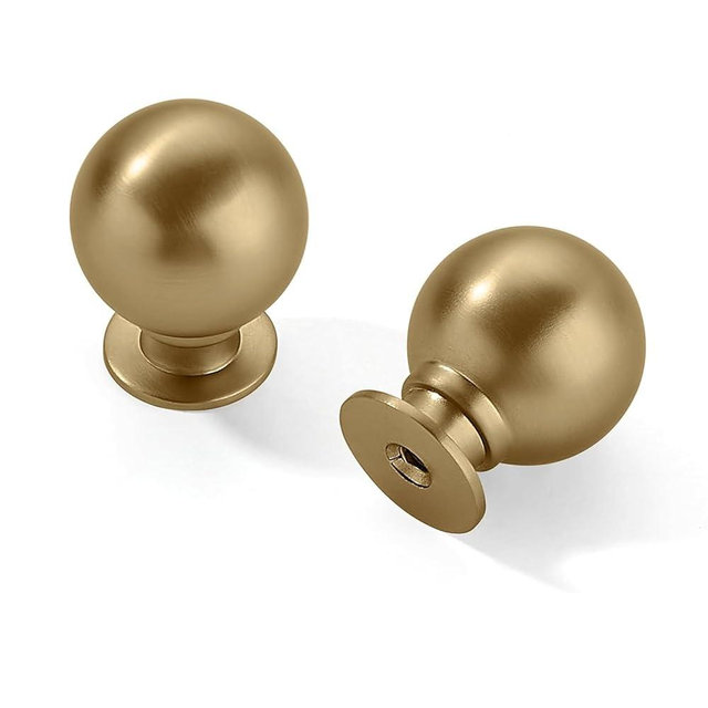 CABDM 10 Pack 1-1/4 Inch Solid Brushed Brass Cabinet Knobs Large Heavy Duty Gold Drawer Knobs Kitchen Cabinet Hardware Vintage Ball Knobs Pulls for Drawers.