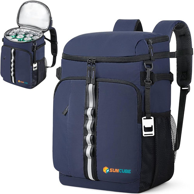 SUN CUBE Cooler Backpack 33 Can, Leakproof Insulated Backpack Cooler for Men Women, Camping Cooler Backpack for Beach Travel Hiking, Waterproof Lunch Backpack, Navy