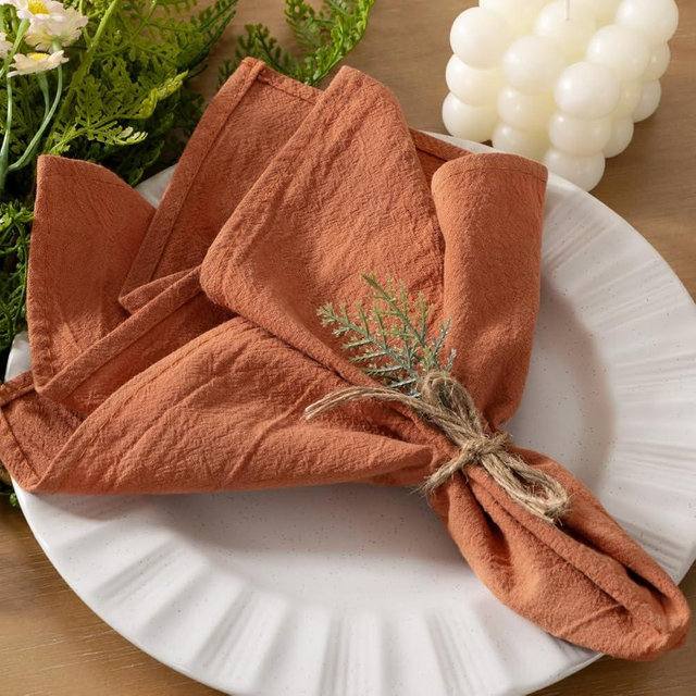 Socomi Cloth Napkins Terracotta Fall Burnt Orange Thanksgiving Washable Reusable Bulk Linen Cotton Napkins Set of 4 17"x17" for Wedding Party Bridal Baby Shower Birthday Dining Table Decorations
