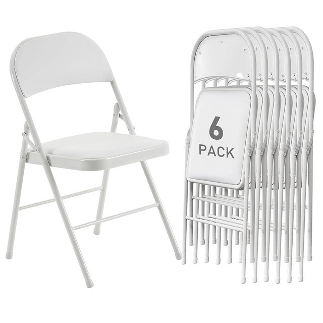 6 Pack White Folding Chairs with Padded Cushion and Back for Outside Portable Stackable Commercial Foldable Chairs with Steel Frame for Events Office Wedding Party, 330lbs Capacity