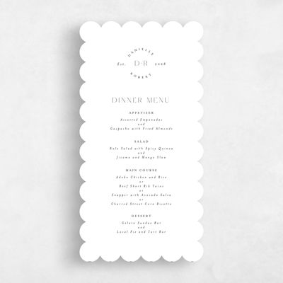 White Scalloped Wedding Menu - Okavango