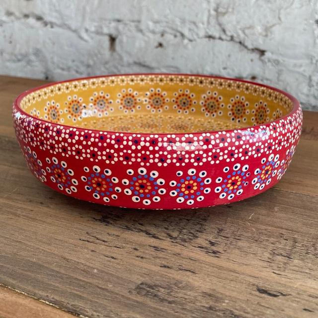 Mexican Snack Dish Red and Yellow Capulineado Authentic Mexican Pottery Bowl from Michoacán, Mexico