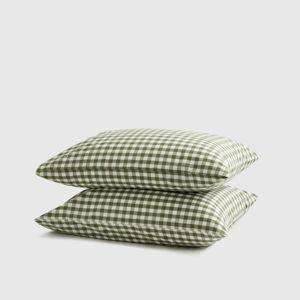 Classic Organic Percale Gingham Pillowcase Set - Olive, Standard