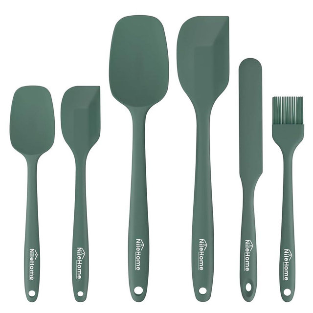 NileHome Silicone Spatula Set, 6 Pieces Food Grade Kitchen Utensils with Silicone Brush Heat Resistant Dishwasher Safe BPA-Free Rubber Spatula for Scraping, Baking, Cooking, Mixing-Green