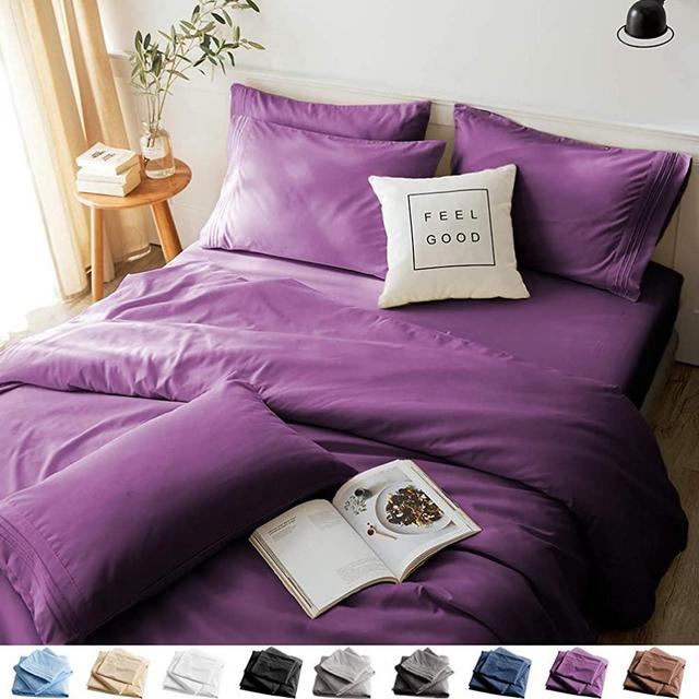 LBRO2M Bed Sheets Set Queen Size 6 Piece 16 Inches Deep Pocket 1800 Thread Count 100% Microfiber Sheet,Bedding Super Soft Hypoallergenic Breathable,Resistant Fade Wrinkle Cool Warm (Purple)