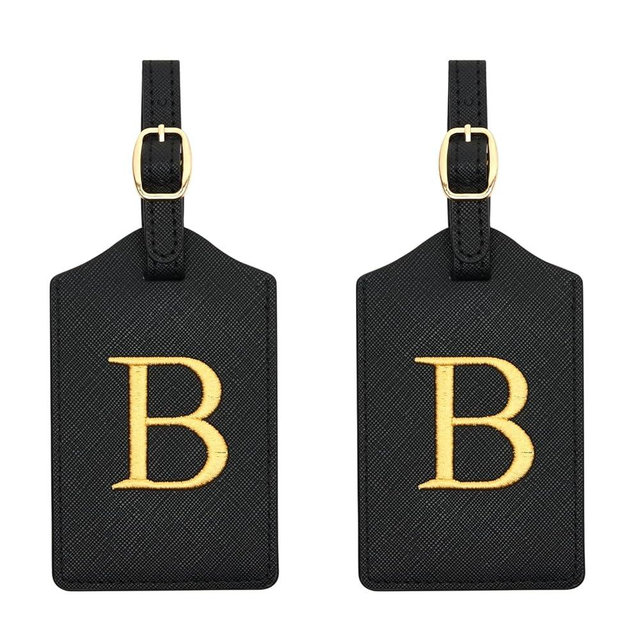 2 Pcs Initial Monogrammed PU Leather Embroidered Luggage Tags for Suitcases & Bags (B)