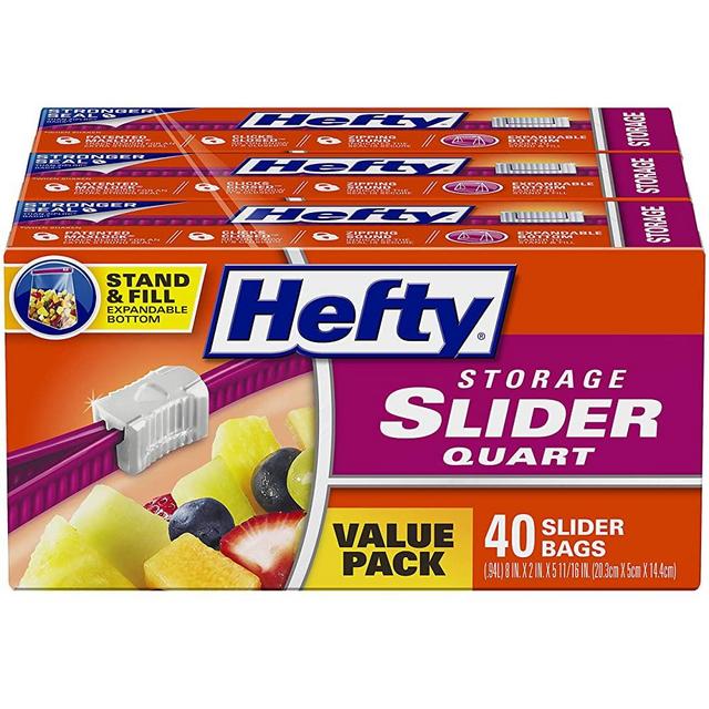 Hefty Slider Storage Bags, Quart Size, 40 Count (Pack of 3), 120 Total