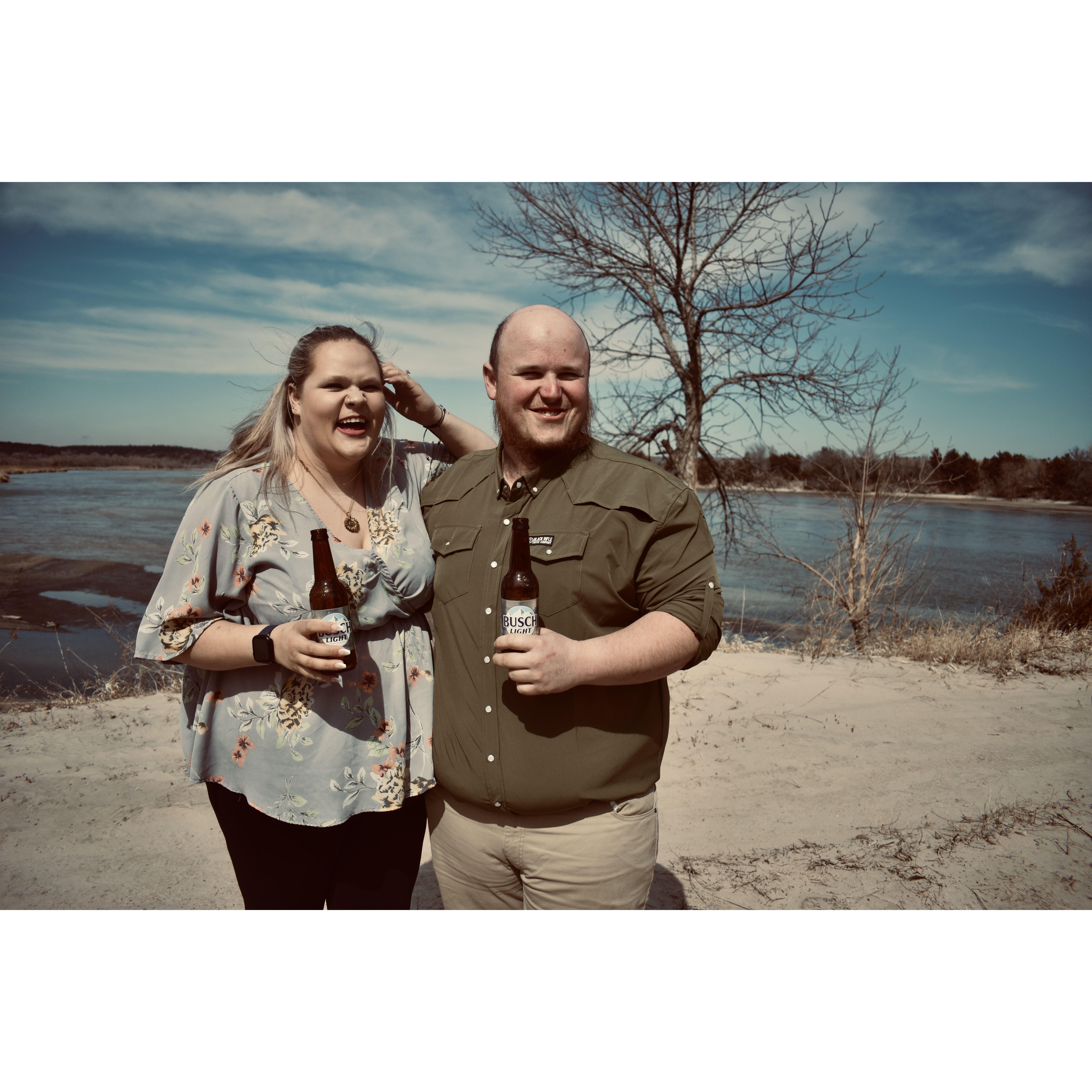 A silly photo we took during our engagement shoot that ended up being our favorite! It captures us perfectly!