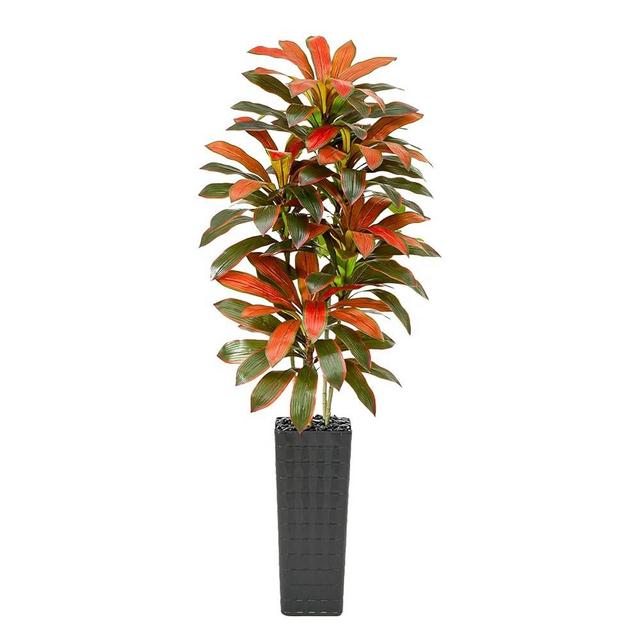Artificial Dracaena Plant Fake Tree with Planter Faux Yucca Tall Fake Floor Plant, Artificial Trees for Home Bedroom Office Indoor Living Room Decoration (1, Black Pot - Red, 7FT)