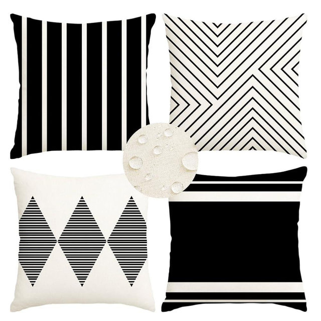 RABUSOFA Outdoor Pillows Waterproof,18x18 inch Black and White Throw Pillows Boho Set of 4 for Patio Furniture,Sunbrella Outdoor Pillow Covers for Couch(2W-18) (Black and White, 18"x18")
