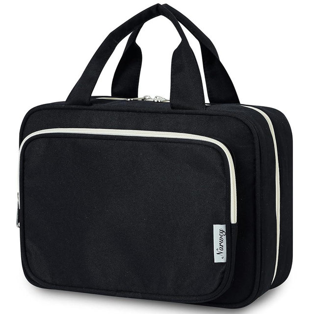 Narwey Travel Toiletry Bag for Women Large Hanging Makeup Bag Organizer Toiletries Bag for Full Size Essentials Accessories Cosmetics (Black (Large))