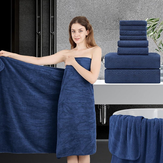 8 Piece Bath Towel Set |2 Oversized Large Bath Sheet,2 Hand Towels,4 Washcloths| Soft Luxury Towel Set for Bathroom Hotel,Highly Absorbent Quick Dry 600GSM Bathroom Towel Collections Navy Blue