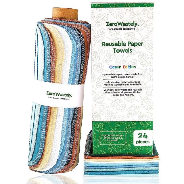 ZeroWastely Reusable Paper Towels - Value Pack of 24 Paperless Paper Towels! - 100% Cotton, Super Soft, Absorbent, Washable and Made to Last - Cut Back and Waste Less with Our Cloth Paper Towels