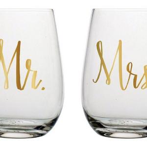 Slant Mr & Mrs Stemless Wine Glasses- Set of 2