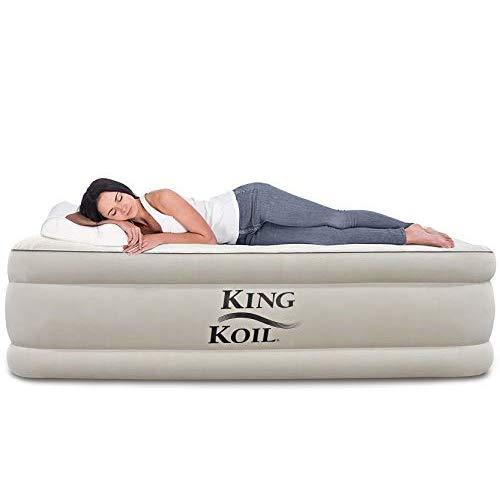 King Koil Twin Air Mattress with Built-in Pump - Double High Elevated Raised Airbed for Guests with Comfortable Top ONLY Bed with 1-Year Manufacturer Guarantee Included