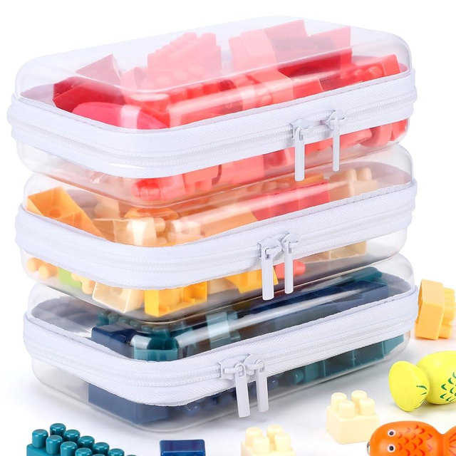 3 Pack Clear Hard Shell Zipper Case, Clear Zipper Pouches Waterproof Makeup Organizer & Toy Storage Bag, Plastic Pouch for Travel, Office, Home, Small Size