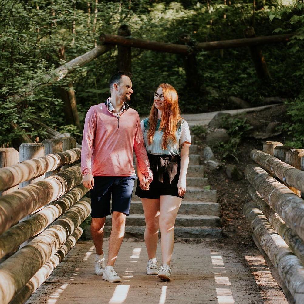 A favorite from our engagement photoshoot! Taken at Seven Bridges in South Milwaukee, WI. Photo credit: Liller Photo. 6.6.2025