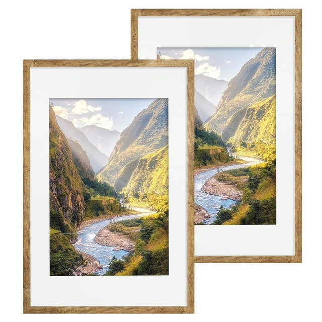 iRahmen 24x36 poster frame Set of 2, Display Pictures 20x30 with Mat or 24 x 36 Without Mat, Wall Gallery Photo or Poster Frames, Rustic Brown