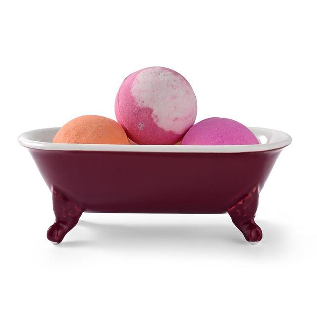 NEWHENGS 6.5" Ceramic Mini Decorative Clawfoot Bathtub Bar Soap Dish, Kitchen Sponge Holder and Shower Tray for Bathroom, 1 Pack(Burgundy)