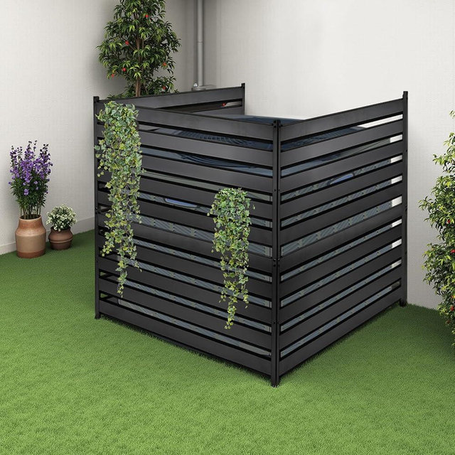 42" H x 38" W (3 Panels) Air Conditioner Fence Screen Trash Can Privacy Fence Panels for Outside Unit, Pool Eequipment Enclosure, No Dig Backyard Fencing (Black)