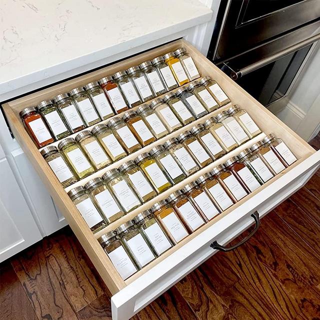 Spice Drawer Organizer, 4 Tiers 2 Set Clear Acrylic Countertop Spice Jars Tray for Kitchen Drawers/Cabinets, Cupboard Bottles Seasoning Jars Rack, Expandable From 13 to 26 inch (Jars not included)