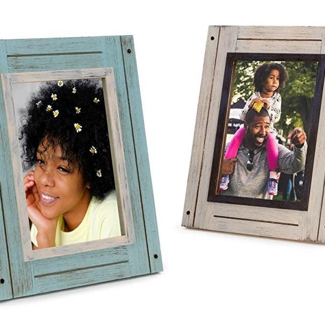 Rustic 5x7 Picture Frames 5x7 Frame Set of 2, White & Teal, Farmhouse Picture Frames for Wall with Real Glass, Rustic Home Decor Picture Frame