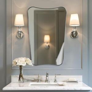 ANDY STAR Chrome Bathroom Mirror 24x36, Bathroom Mirror for Over Sink, Polished Chrome Wall Mirror with Unique Curved Design, Rust-Proof Stainless Steel 1’’ Frame