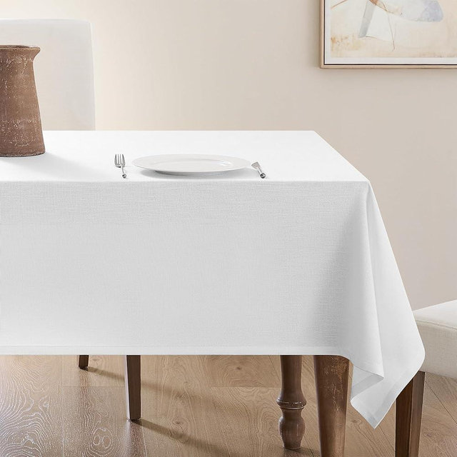 Jayrma White Rectangle Tablecloth 55 x 110 Inch White Linen Table Cloth for 6 Foot Rectangle Table Wrinkle Resistant Washable Fabric Cloth Tablecloth for Buffet Holiday Party Dinner Wedding