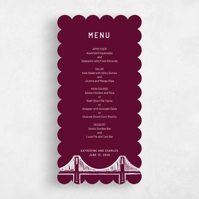 Red Scalloped Wedding Menu - Manhattan Skyline