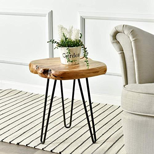 WELLAND Live Edge Side Table with Hairpin Legs, Natural Edge Side Table, Small Nightstand Wood, 15.5" Tall