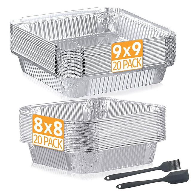 WARMGBOXCO 40 Pack Disposable Aluminum Pans Combo Set-9x9 (20pc) Square Tin Foil Pans & 8x8(20pc) Square Aluminum Foil Pans,For Meal Prep,Food Cooking,Roasting,Heating. (40 Pack)