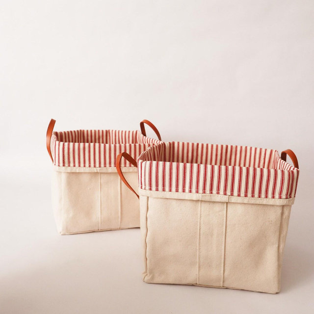 Cotton Canvas Storage Bin: Farmhouse Style Fabric Organizer
