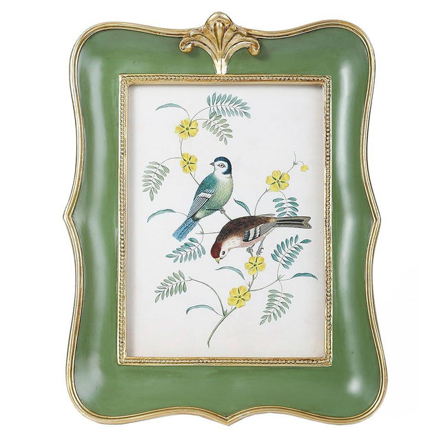 Kangce Vintage Picture Frame 5x7 Antique Ornate Photo Frame Tabletop and Wall Hanging Old-Fashioned Picture Frame, Decorative Retro Design Home Decor, Photo Gallery, Art, Green and Gold