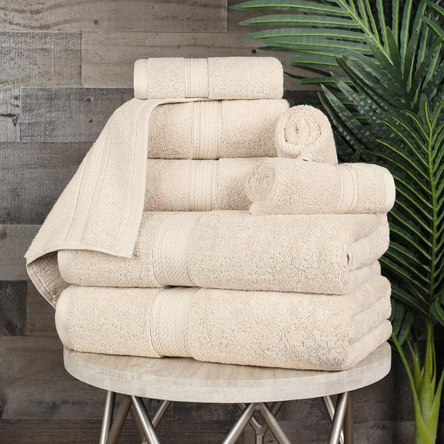 BLUENILEMILLS Madison Egyptian Cotton Towels, Towel Set for Bathroom, Shower, Hotel, Plush, 900 GSM, Highly Absorbent and Ultra-Soft Towels, Bath Essentials, 8 Piece Assorted Towel Set, Cream