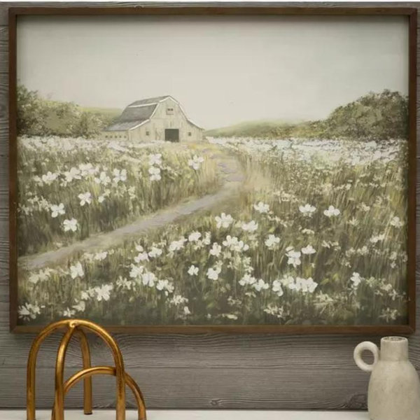 White Flowers By The Barn Framed Wall Decor | Hobby Lobby | 2292977
