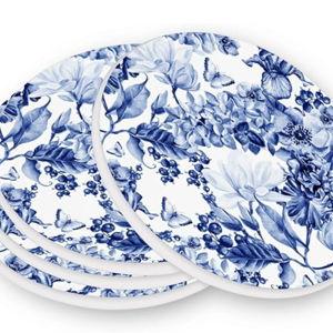 Coasters for Drinks Cup Coasters for Coffee Table Desk Cup Mat Cork Backing for Coasters Round Home Decor Blue White