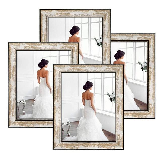 Q.Hou Picture Frames 8x10 Rustic Brown Whitewash Wood Color High Purity Silica Glass Photo Frames 4 Packs for Tabletop or Wall Mount（QH-WPC-1-8X10）