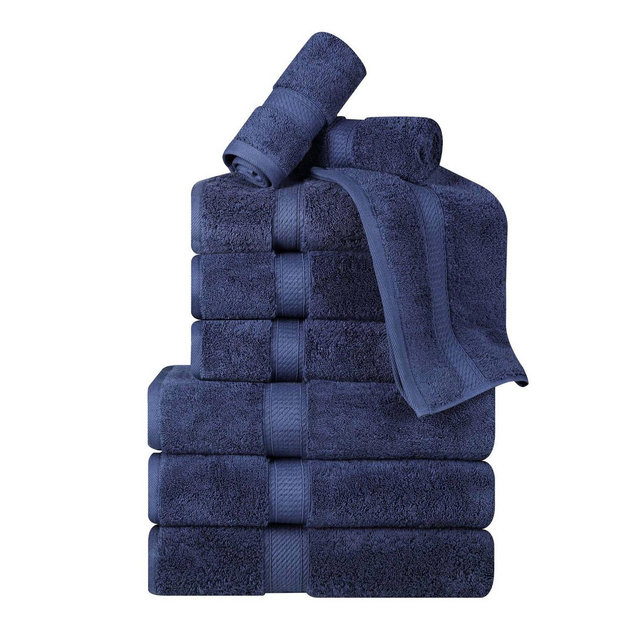 Luxury Cotton Heavyweight Ultra-Plush 9 Piece Towel Set, Navy Blue - Blue Nile Mills