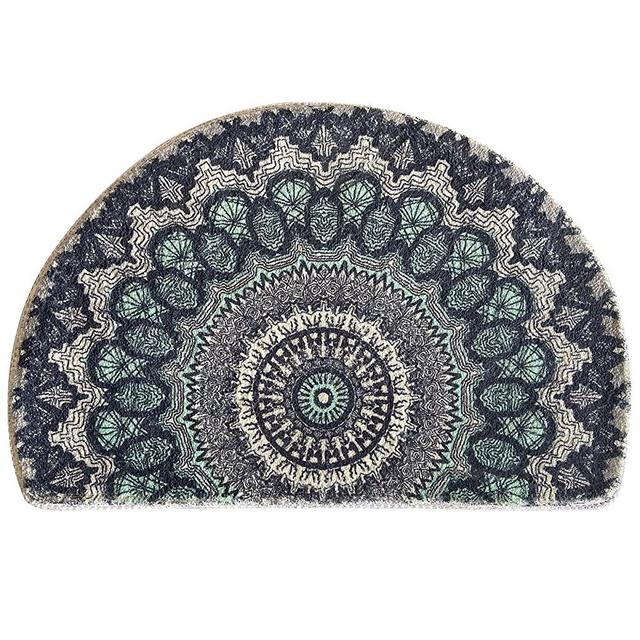 SUJIN Half Round Door Mat,Semi Circle Bathroom Floor Rug,Mandala Boho Bohemian Rug,Non-Slip Welcome Entrance Way Rug,Absorbent Bath Mat,Microfiber Tufted Indoor Rug for Kitchen Living Room (Black)