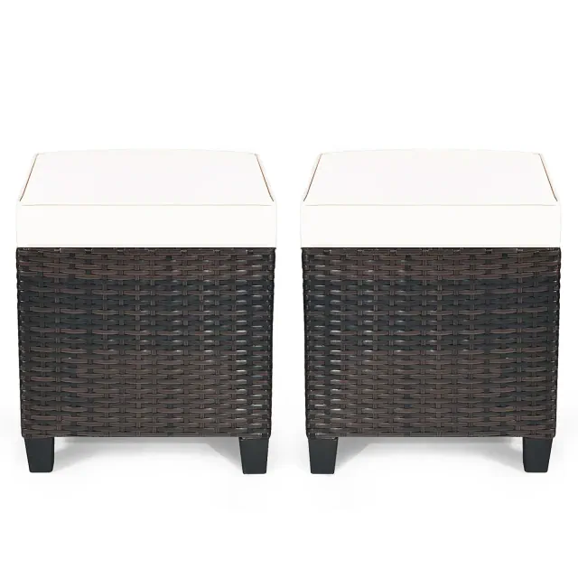 Costway 2PCS Patio Rattan Ottoman Cushioned Seat Beige